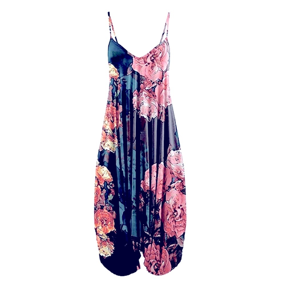 🆕LILY BY FIRMIANA- Teal with Pink Floral Harem Jump Suit- Size 1 XL or 1X NWT
